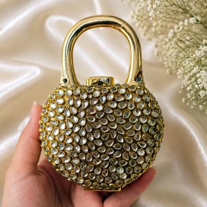 Mini lock shape kundan clutch