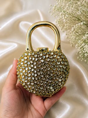 Mini lock shape kundan clutch