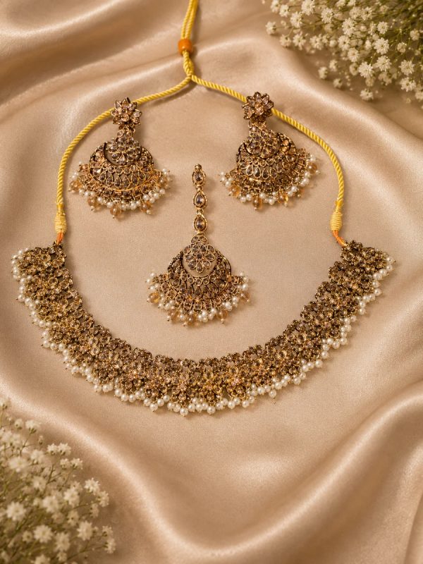 Floral Kundan Choker Set with Earrings & Maang Tikka